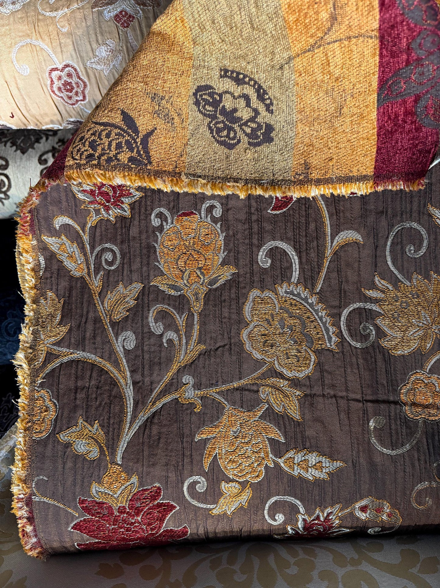 Vintage, Chenille BAROQUE UPHOLSTERY Fabric Jacquard floral, 58" wide ,color multicolor, sold by yard in continuous yards