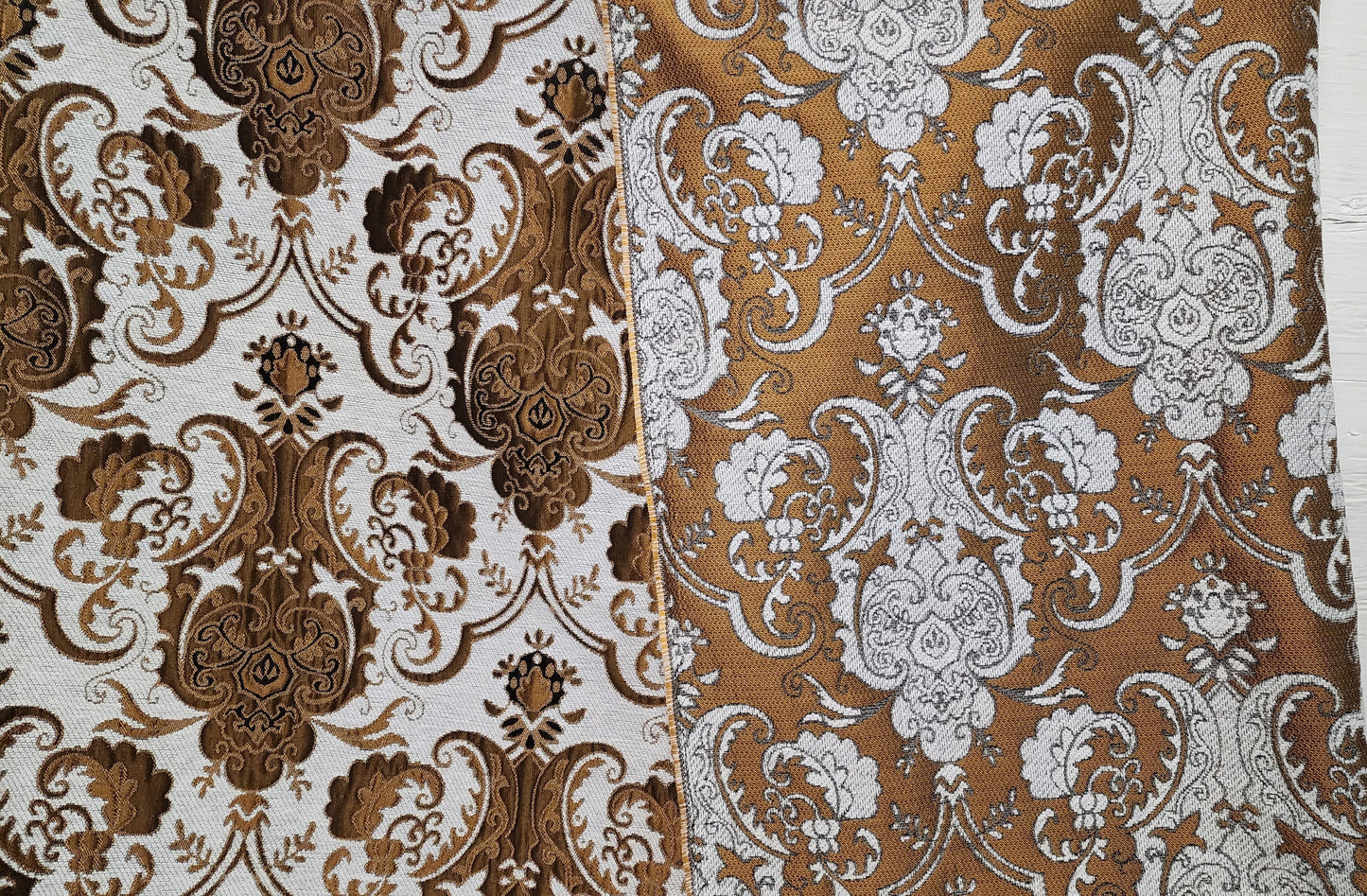 Chenille BAROQUE UPHOLSTERY Fabric Jacquard Damask, 58" wide ,color Cobalt Light silver/rush  tan,  sold by yard in continuous yards