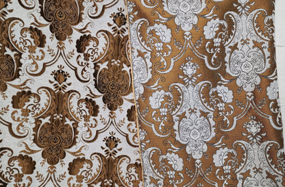 Chenille BAROQUE UPHOLSTERY Fabric Jacquard Damask, 58" wide ,color Cobalt Light silver/rush  tan,  sold by yard in continuous yards