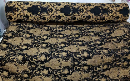 Chenille  Fabric, BAROQUE UPHOLSTERY, Fabric Jacquard Chenille Damask, black/Gold  color , sold by yard in continuous yards
