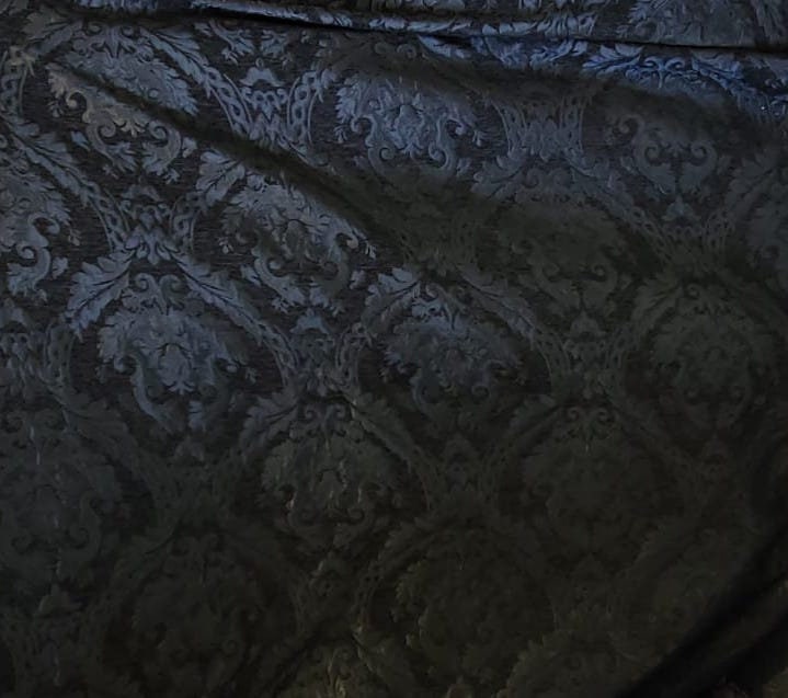 Chenille BAROQUE UPHOLSTERY Fabric Jacquard Damask, 58" wide ,color Black/Black, Reversible, sold by yard in continuous yards