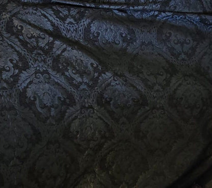 Chenille BAROQUE UPHOLSTERY Fabric Jacquard Damask, 58" wide ,color Black/Black, Reversible, sold by yard in continuous yards