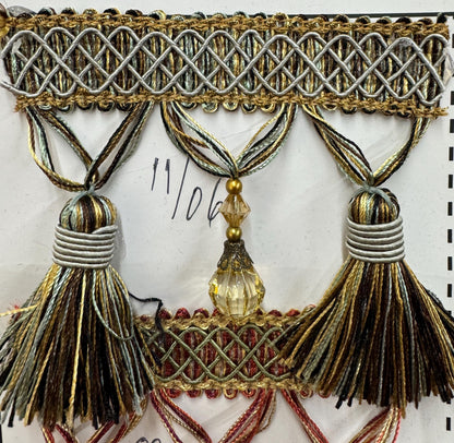 3.5” Tear Drop Beaded Trim Fringe Gimp Top Sold By The Yard Taupe / Clear Ivory Tassel Trim Fringe Fabric  for Decoration