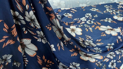 ad  poly Rayon fabric floral blue print 58/60 inches wide  sold by yard