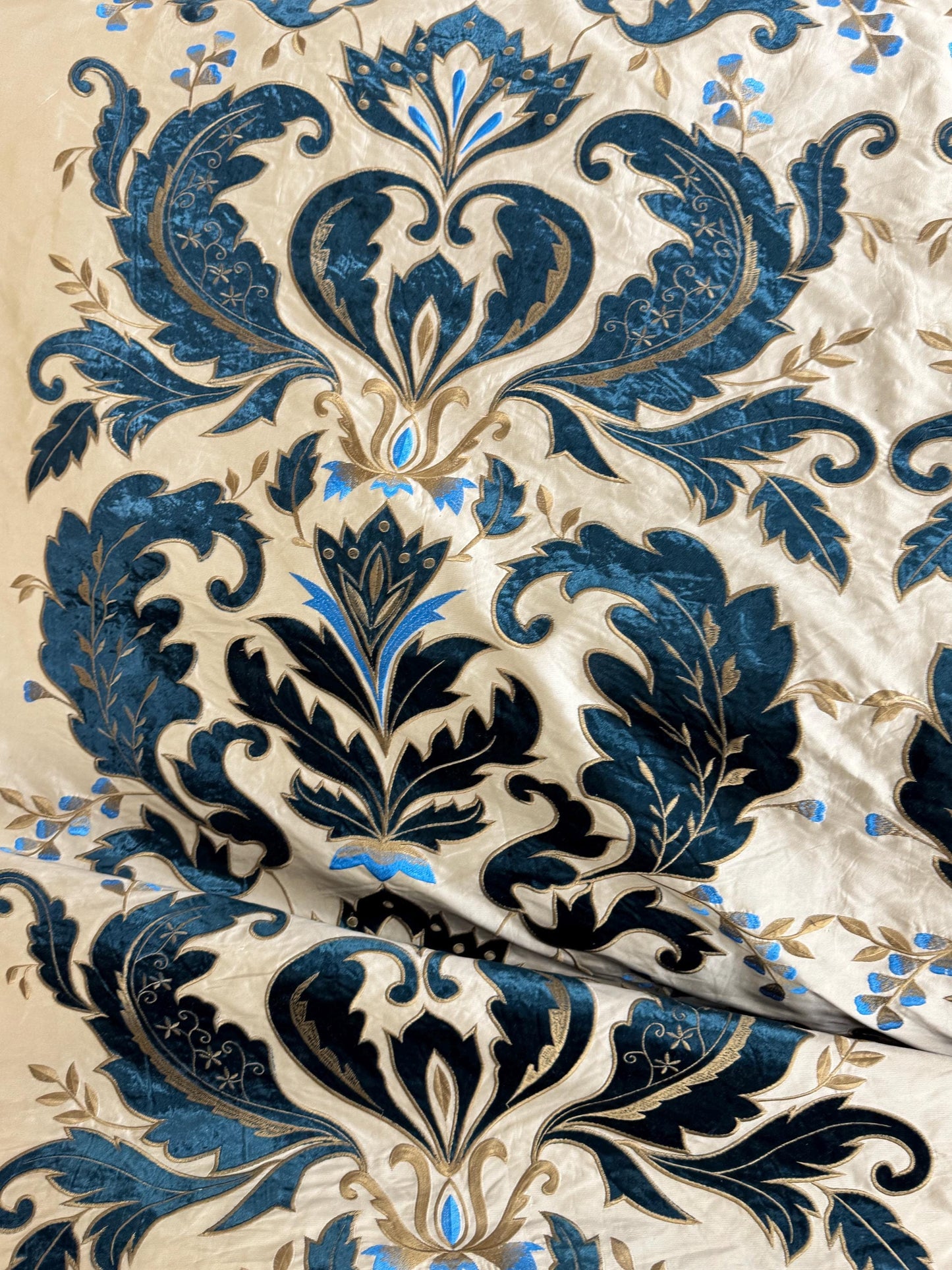 Taffeta  Faux Silk  Teal, Two Tone Embroidered  Taffeta Silk Like Fabric 58" Wide, sold by yard.