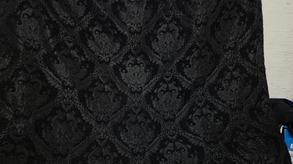 Damask tapestry chenille fabric - upholstery fabric, Black/Black - 56" width - sold by yard in continuous yards