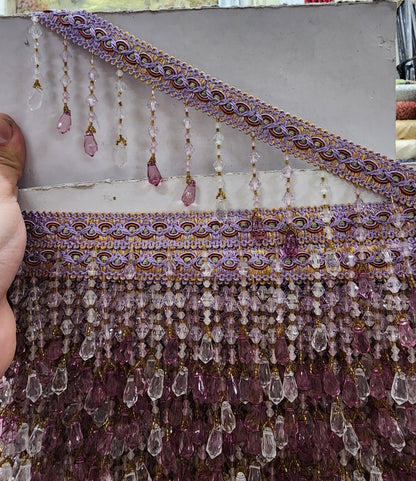 Braided Hanging Beads, Color lilac Tassel Trim Fringe Fabric Ribbon Trimming Handwork sold by yard