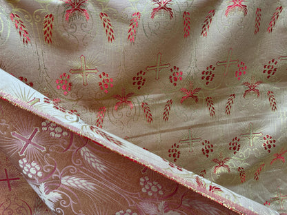 Liturgical Brocade,Church Gorgeous Cross acetate brocade Fabric Cross Brocade Red Gold 58" Wide