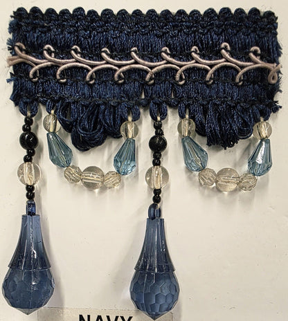 Beaded Trim Fringe 4'' L, W/Gimp Top Sold by The Yard - aqua blue Brand: ad fabric