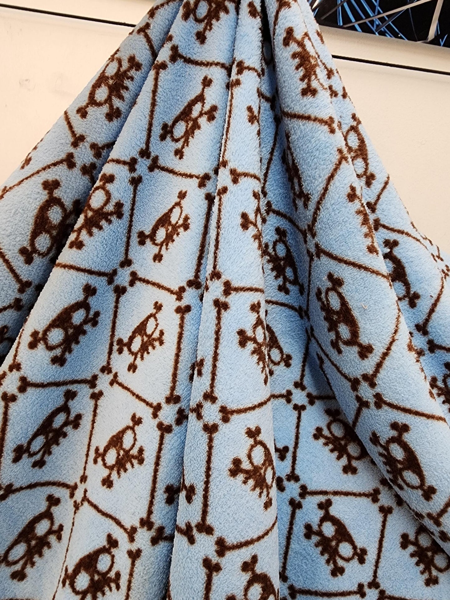 Minky Skull Printed Fabric, Blue/Brown, 60 inches wide, by The Yard