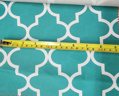 Outdoor Waterproof Upholstery Moroccan White on Aqua Canvas fabric 60" Wide