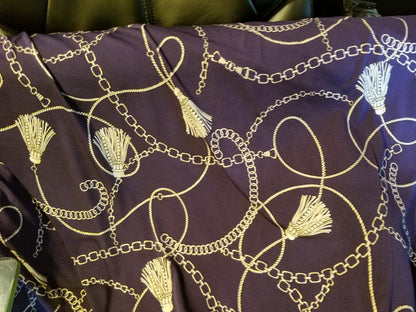 Chain-inspired designs  Navy  print chains, Fashion Print Cotton Spandex 58" Wide, sold by yard