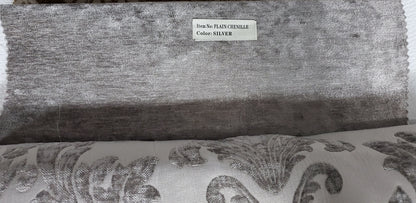 Chenille Fabric Upholstery,  Damask Burnout Chenille Velvet ,Jacquard Damask, 54" wide, color Silver/silver sold by yard in continuous yards
