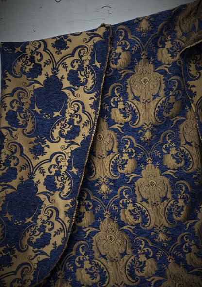 Chenille BAROQUE UPHOLSTERY Fabric Jacquard Damask, 58" wide ,color Blue/Gold, sold by yard in continuous yards