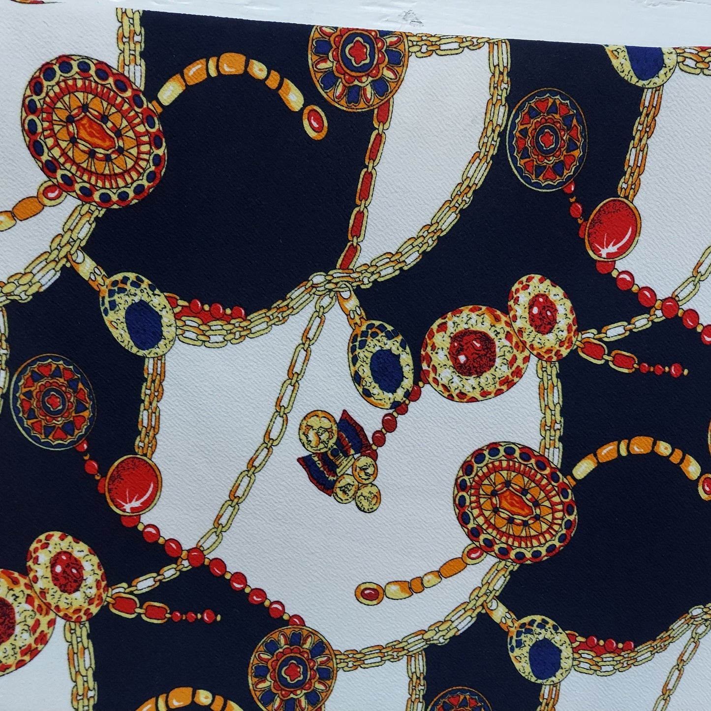 ad Ornaments Inspired design New Liverpool fabric Chains & Medallions High Fashion Inspired Design Print Fabric sold By The Yard