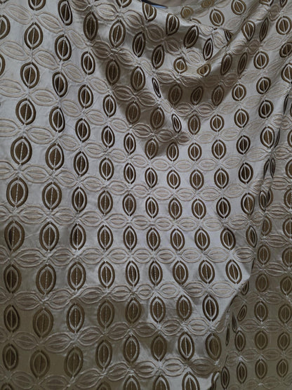 KRAVET, 100% Silk Taffeta Fabric Beige/Brown Embroidery, 54" wide, sold by yard