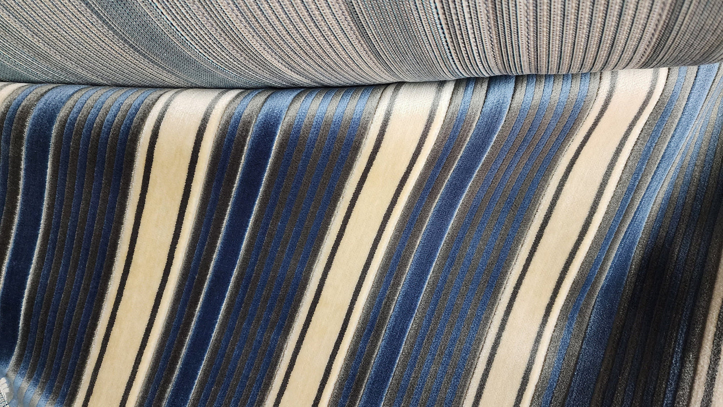 Kravet stripe Velvet/chenille upholstery fabric 54" wide , multicolor , denim blue