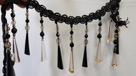 Braided Hanging Beads, Color  Black, Tassel Trim Fringe Fabric Ribbon Trimming Handwork DIY Craft Sewing Accessory Lace for Decoration