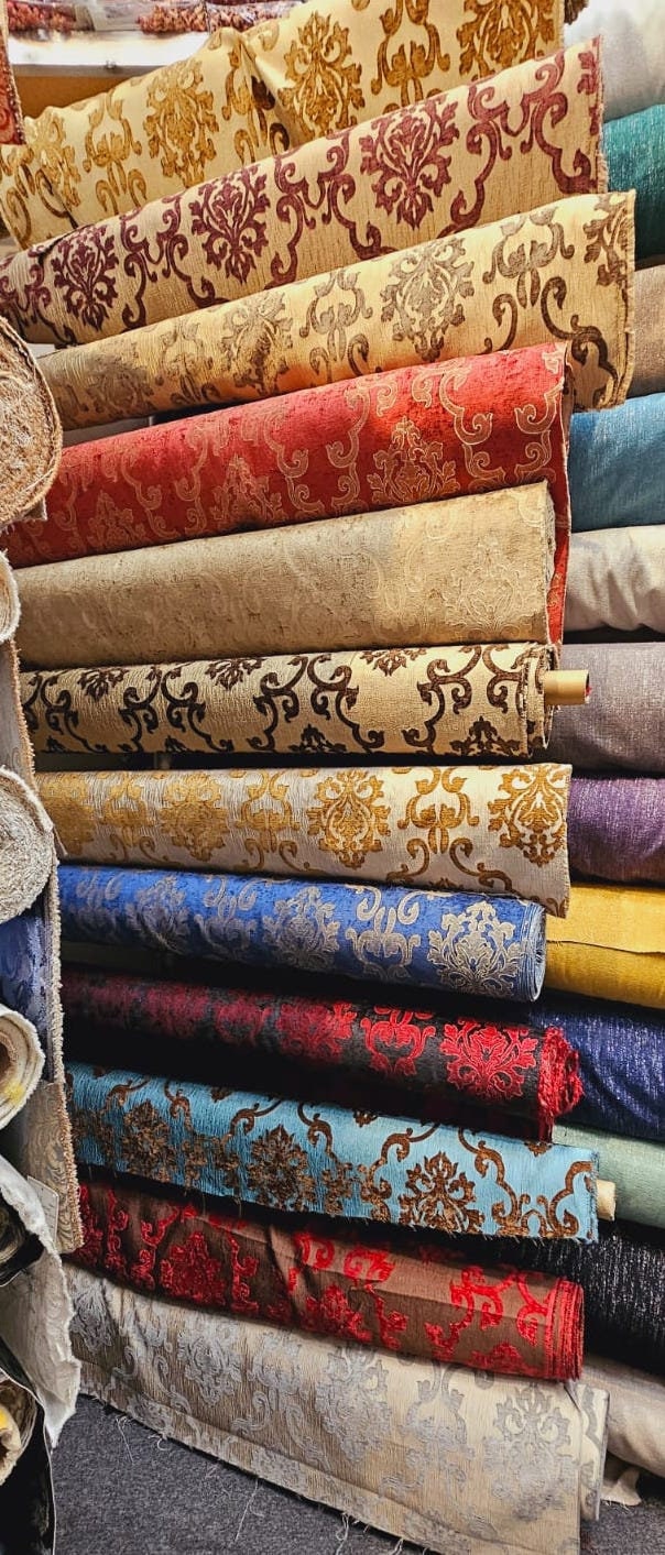 Chenille BAROQUE UPHOLSTERY Fabric Jacquard Damask, 58" wide ,color Blue sold by yard in continuous yards