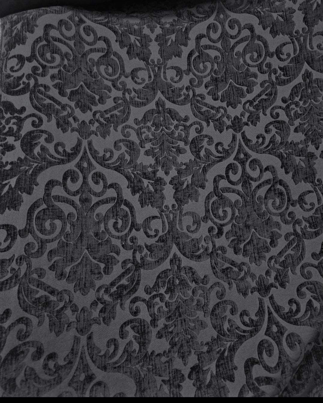 Chenille Fabric Upholstery,  Damask Burnout Chenille Velvet ,Jacquard Damask, 54" wide, color Black/Black , sold by yard in continuous yards