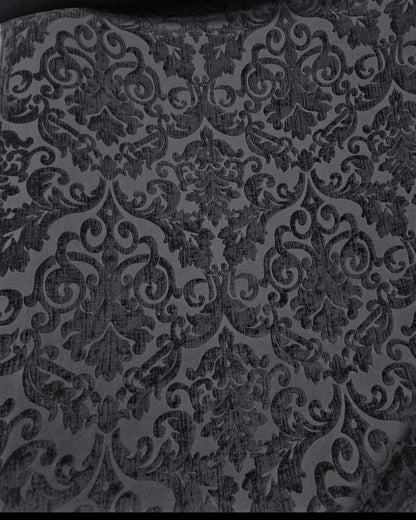 Chenille Fabric Upholstery,  Damask Burnout Chenille Velvet ,Jacquard Damask, 54" wide, color Black/Black , sold by yard in continuous yards