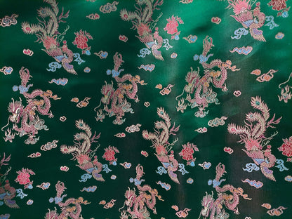 Chinese Brocade Sateen Jacquard Dragon design Fabric sold by the Yard