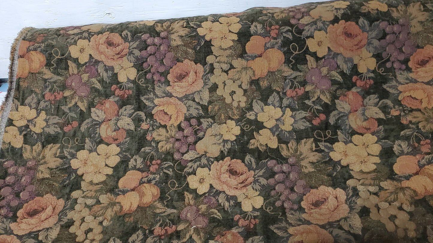 ad Quadrille Chenille Fabrics vintage 54" wide- Moss Green, sold by yard