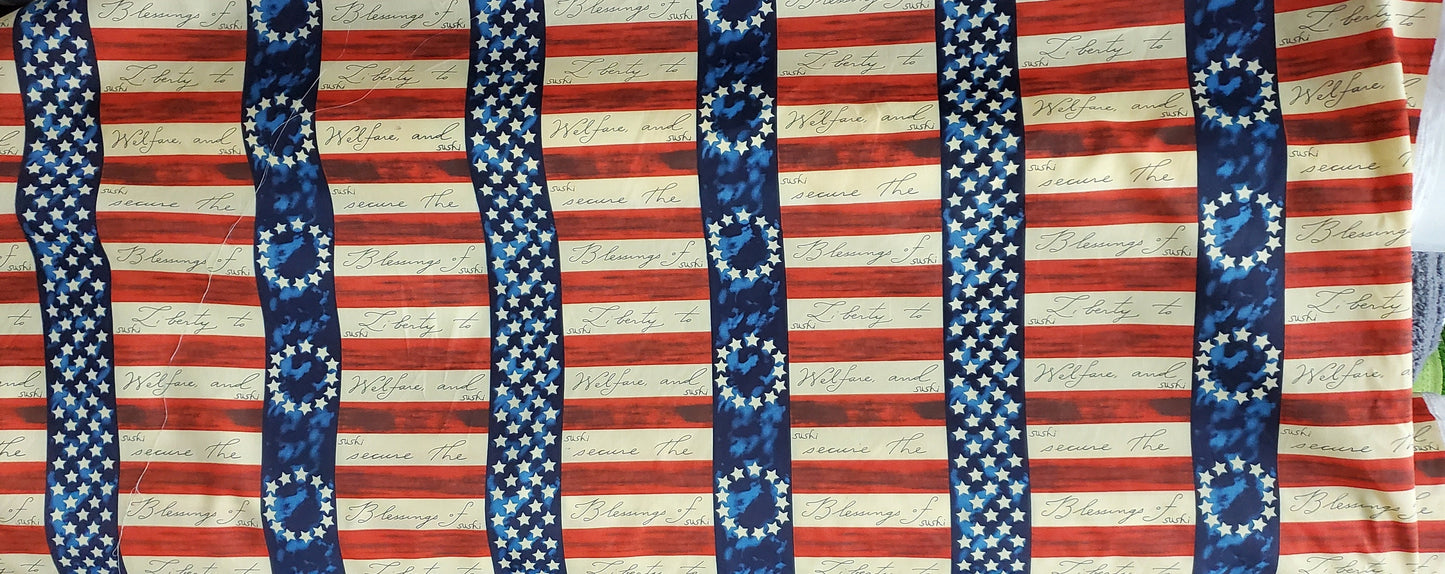 American Flag stripe colors print, 100% cotton Fabric. 54" wide, sold by yard