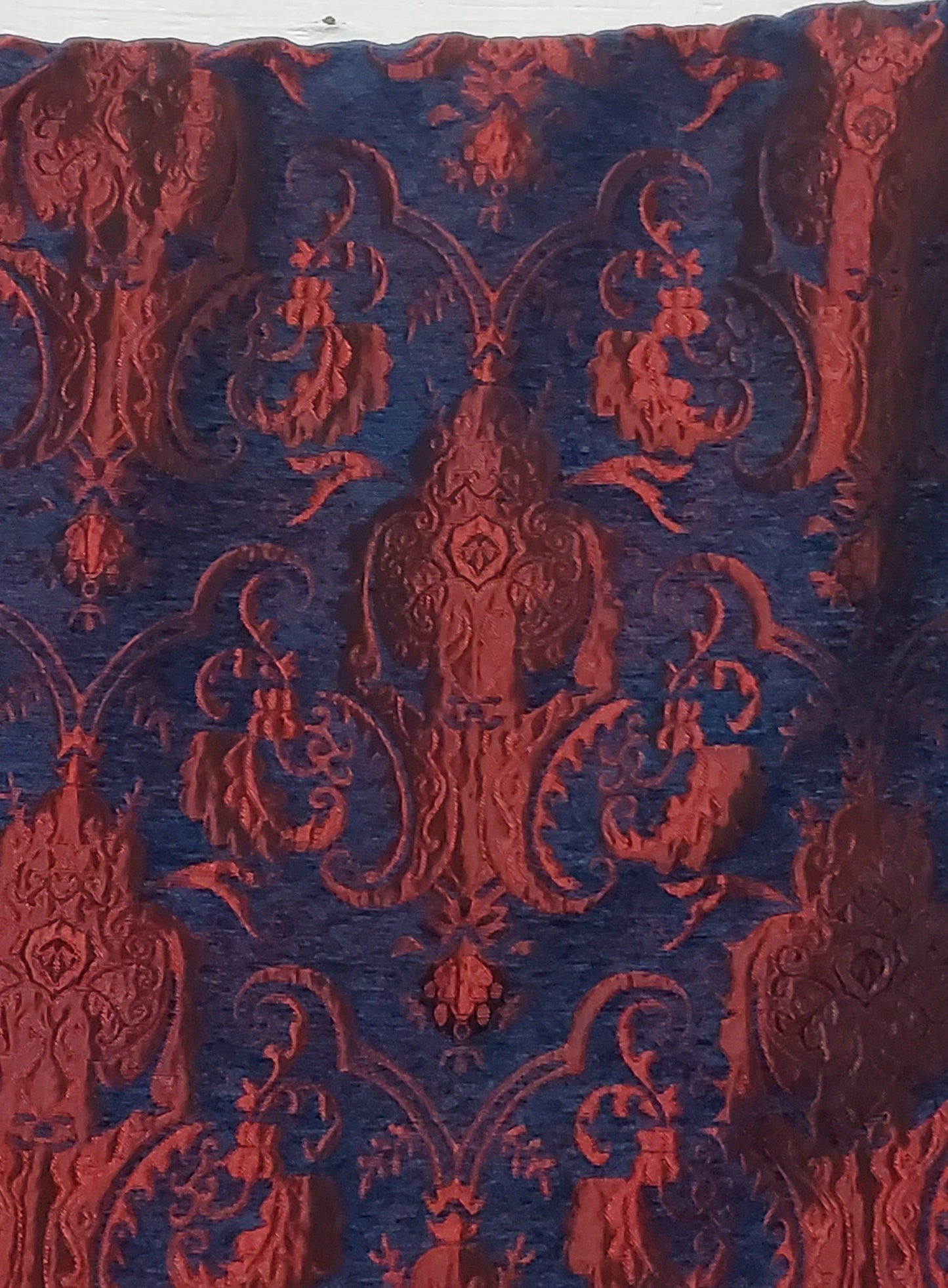 Chenille BAROQUE UPHOLSTERY Fabric Jacquard Damask, 58" wide ,color Blue/Red sold by yard in continuous yards