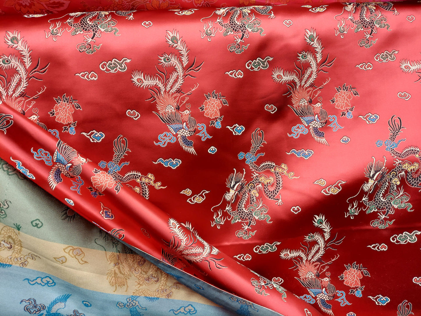 Chinese Brocade Sateen Jacquard Dragon design Fabric sold by the Yard
