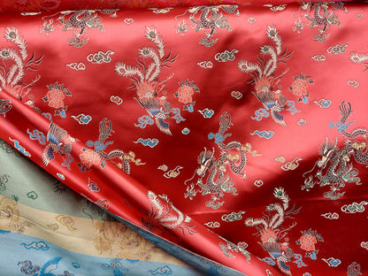 Chinese Brocade Sateen Jacquard Dragon design Fabric sold by the Yard