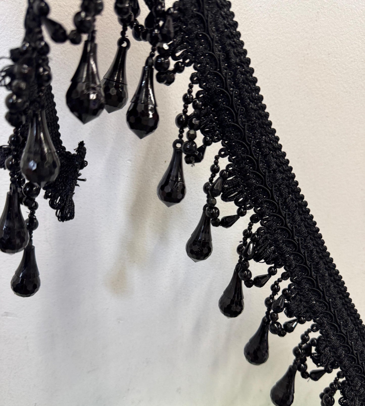 Beaded Trim Fringe 4'' L, W/Gimp Top Sold by The Yard - Black  , Brand: ad fabric