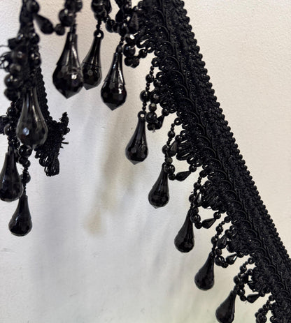 Beaded Trim Fringe 4'' L, W/Gimp Top Sold by The Yard - Black  , Brand: ad fabric