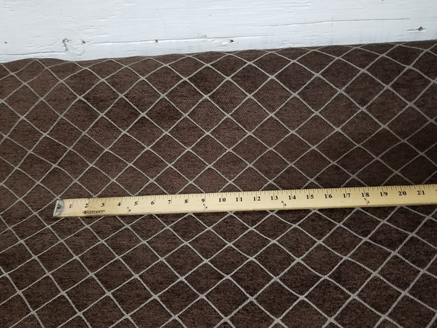 Chenille, Diamond UPHOLSTERY Fabric Jacquard Damask, Color chocolate,  58" wide , sold by yard in continuous yards