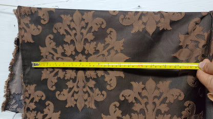 Satin Burnout Damask Drapery Upholstery Fabric, chocolate color, 54" wide, sold by yard