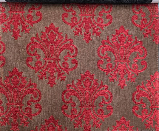 Chenille BAROQUE UPHOLSTERY Fabric Jacquard Damask, reversible, 54" wide ,color Rouge, sold by yard in continuous yards