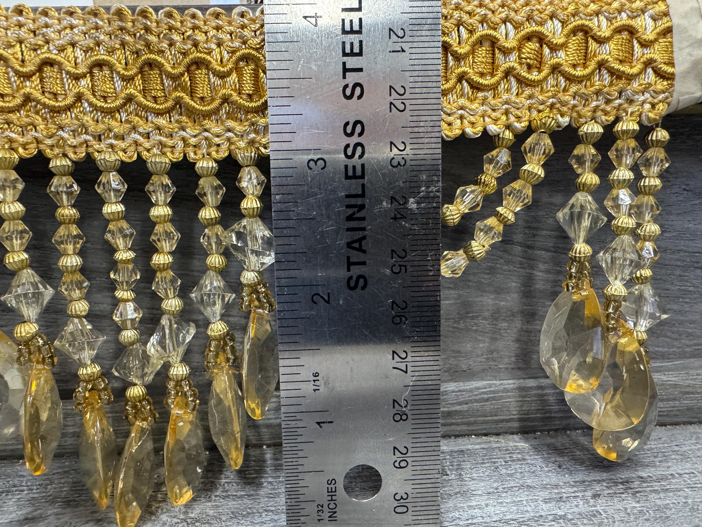 Beaded Trim Fringe 4'' L, W/Gimp Top Sold by The Yard - Gold, Brand: ad fabric