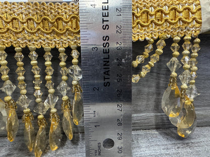 Beaded Trim Fringe 4'' L, W/Gimp Top Sold by The Yard - Gold, Brand: ad fabric