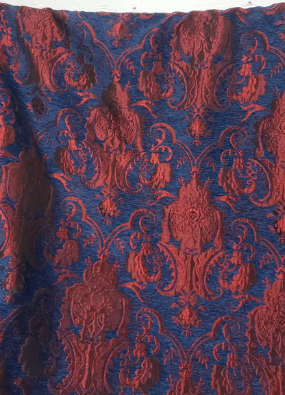 Chenille BAROQUE UPHOLSTERY Fabric Jacquard Damask, 58" wide ,color Blue/Red sold by yard in continuous yards