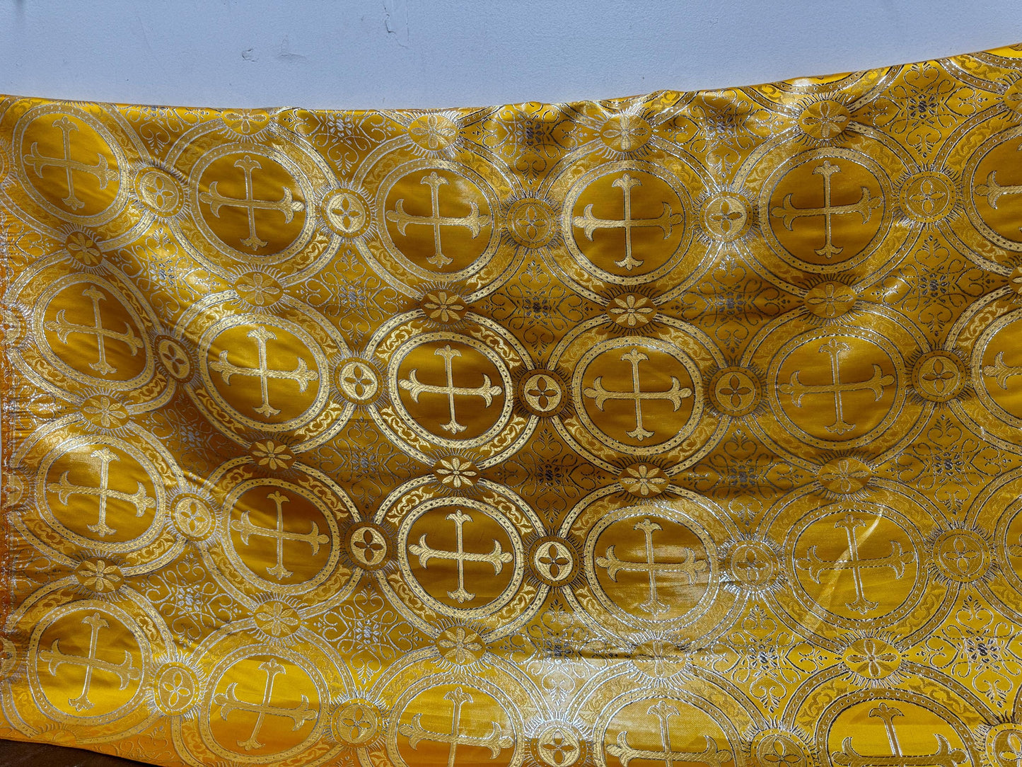 Liturgical Brocade,Church Gorgeous Cross acetate brocade Fabric Cross Brocade Gold/Silver 52" Wide