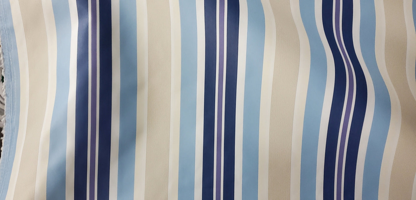Waterproof Outdoor Canvas Patio Fabric, Multi Striped , Color Ivory, Navy , blue, 58 " wide, sold by yard
