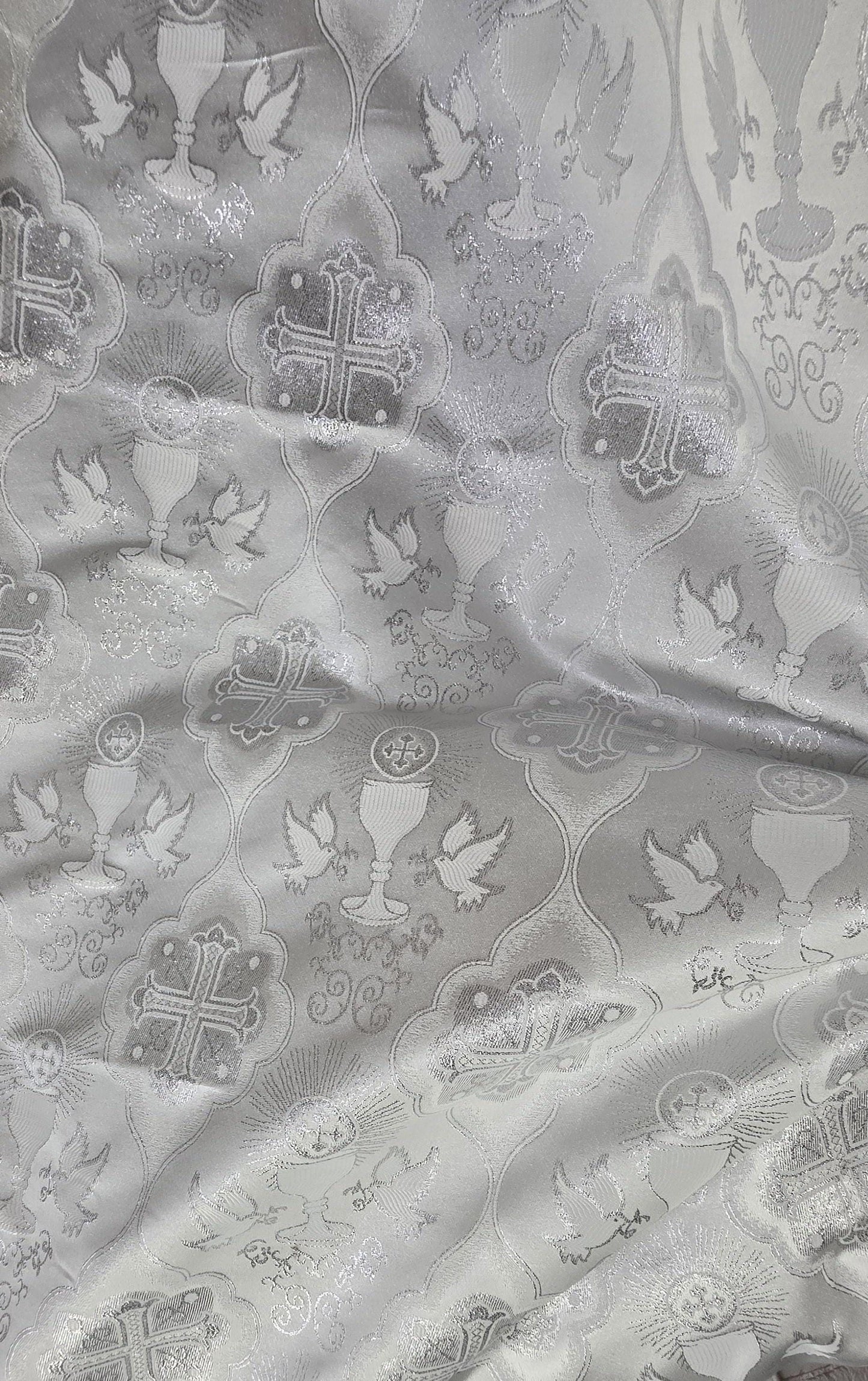 Liturgical Brocade,Church Gorgeous Cross acetate brocade Fabric Cross Brocade white/silver 52" Wide
