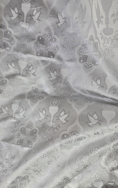 Liturgical Brocade,Church Gorgeous Cross acetate brocade Fabric Cross Brocade white/silver 52" Wide