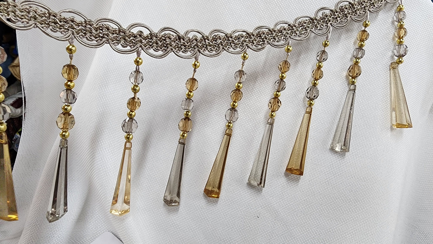 Braided Hanging Beads, Color  Silver gray, beige gold Tassel Trim Fringe Fabric Ribbon Trimming Handwork DIY Craft Sewing Accessory