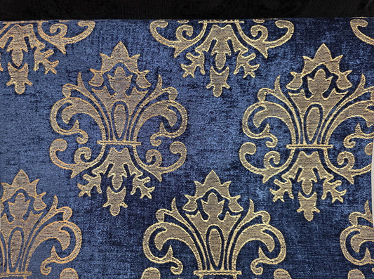 Chenille BAROQUE UPHOLSTERY Fabric Jacquard Damask, reversible, 54" wide ,color Blue/champagne, sold by yard in continuous yards