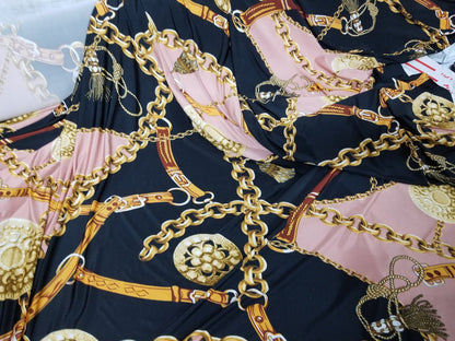 2 Way Stretch DTY Sided Brushed, Chains, Mauve/Black Print Design Poly Spandex  58" wide, sold by yard in continuous yards