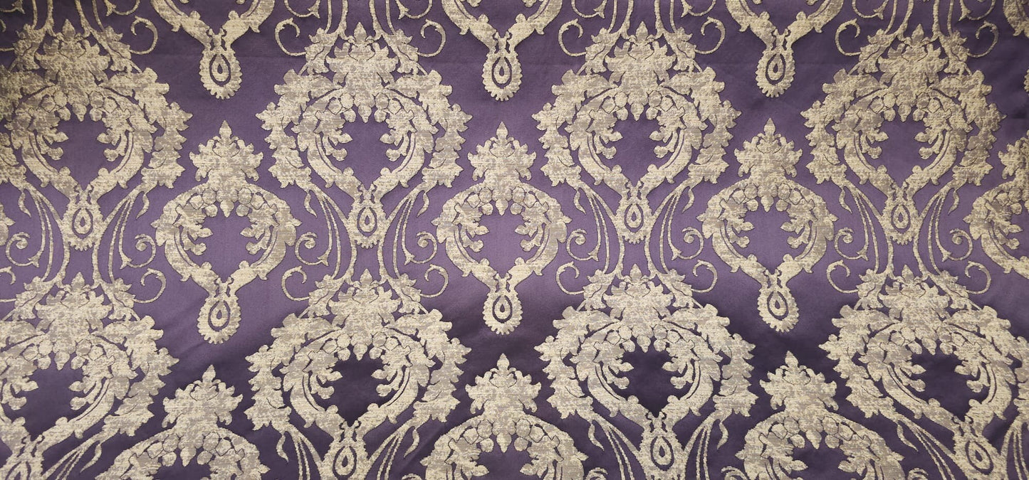 Damask Satin Drapery Upholstery Fabric - Purple, Jacquard Brocade, Luxury elegant victorya Classic Fabric 60" Wide,  Sold by Yard