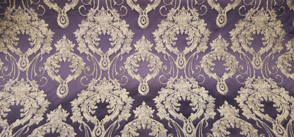 Damask Satin Drapery Upholstery Fabric - Purple, Jacquard Brocade, Luxury elegant victorya Classic Fabric 60" Wide,  Sold by Yard