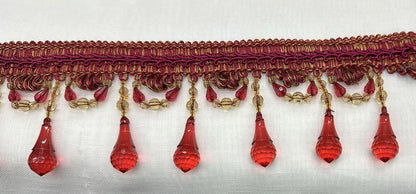 Beaded Trim Fringe 4'' L, W/Gimp Top Sold by The Yard - Ruby Red  Brand: ad fabric