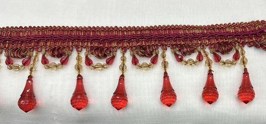 Beaded Trim Fringe 4'' L, W/Gimp Top Sold by The Yard - Ruby Red  Brand: ad fabric